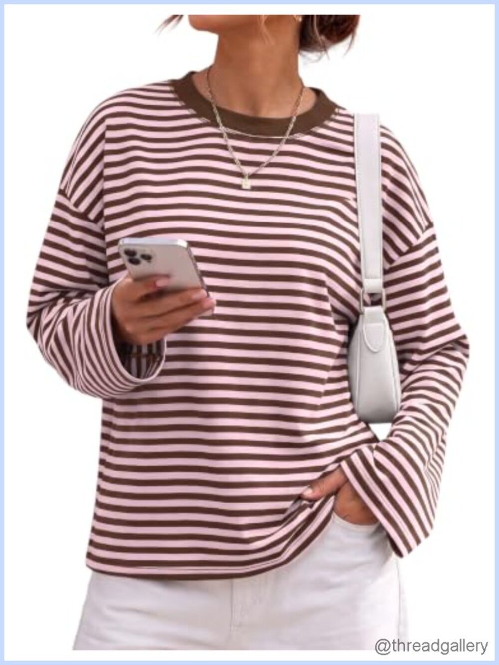Striped Long Sleeve Oversized Crewneck Tee Y2K Fall Top